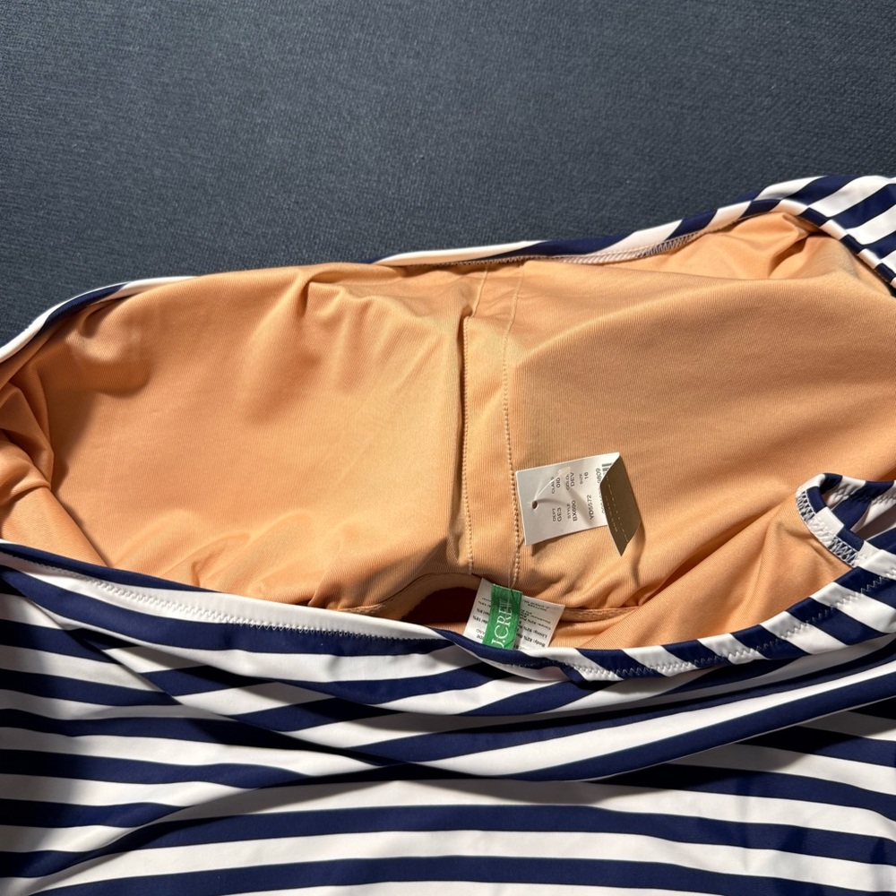 J. Crew One Shoulder Ruched One Piece Navy/White Stripes NWT size 16 - Picture 5 of 9